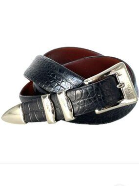 Torino Italian Embossed Calf Leather Belt Black Croc Dress Mens 42 silver